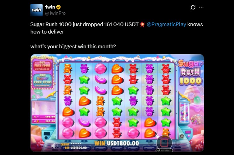 Twitter 161K Slot Win at 1Win